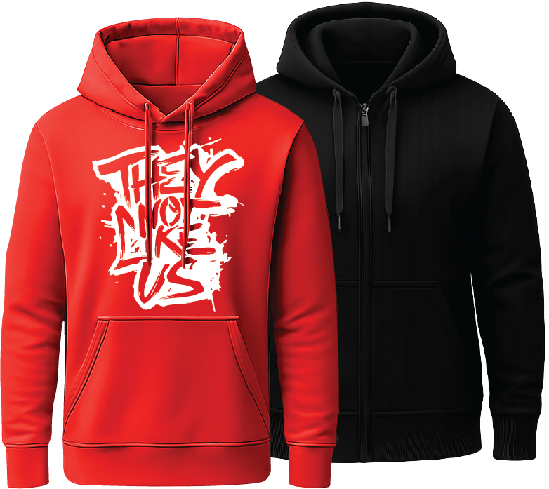 Pull over hoodie and zip-up hoodie